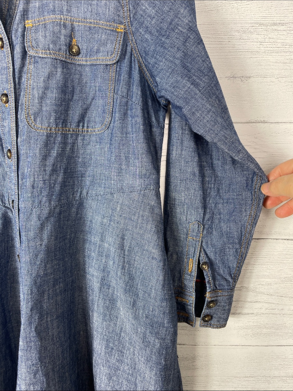 Boden Blue Chambray Button-Front Long Sleeve Maxi Dress - Picture 4 of 6